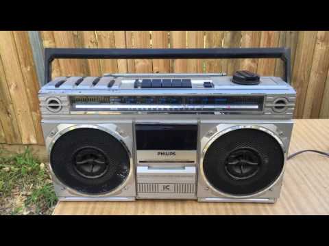 Vintage Retro Philips D8121 Ghetto Blaster Tape Deck Radio Boombox Sound check Demo