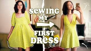 Sewing My Very First Dress as a Complete Beginner || Sewing Vlog