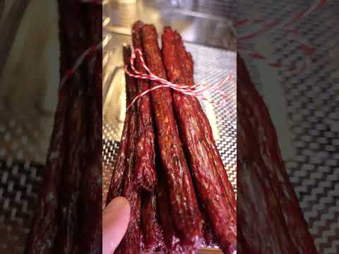Beef sausages for snacking, made in a dehydrator.