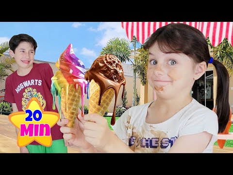 Mimi and Julinha in Funny Stories about Ice Cream, Games and Twin Sisters for children