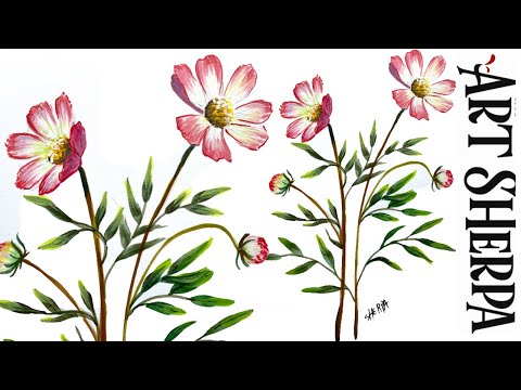 EASY How To Draw and Paint Cosmos Flowers 🌟🎨 How to paint acrylics beginners: Paint Night at Home