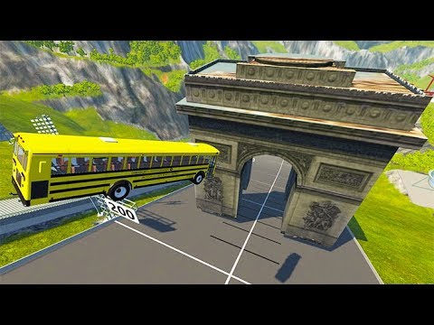Beamng Drive - High Speed Giant Chain Car Crashes Over Arc The Triomphe | BeamNG-Destruction