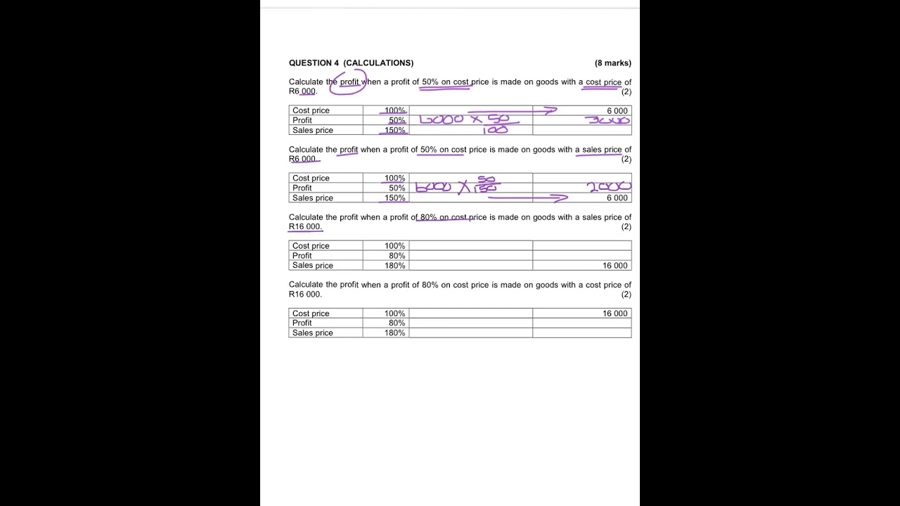 14. Calculation of profit, cost price and sales price