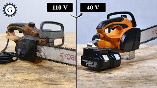 Electric to Battery Chainsaw Conversion from 110V to 40V by Rewinding
