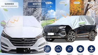 Hrozny Car Windshield Cover for Ice and Snow, SUV Half Car Cover Top with Reflective Straps, Winter