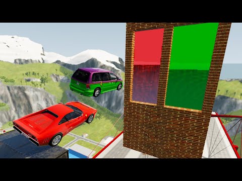 Open Bridge Jumps Through Red Or Green Slime Water Wall (Crash Test) - BeamNG.drive Insane Jumps