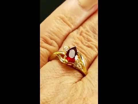 Genuine Mozambique Garnet Solitaire with White Sapphire Accents 10k Solid Gold Ring