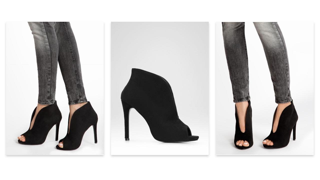 Czarne botki suede z odkrytymi palcami Jenna - DeeZee.pl