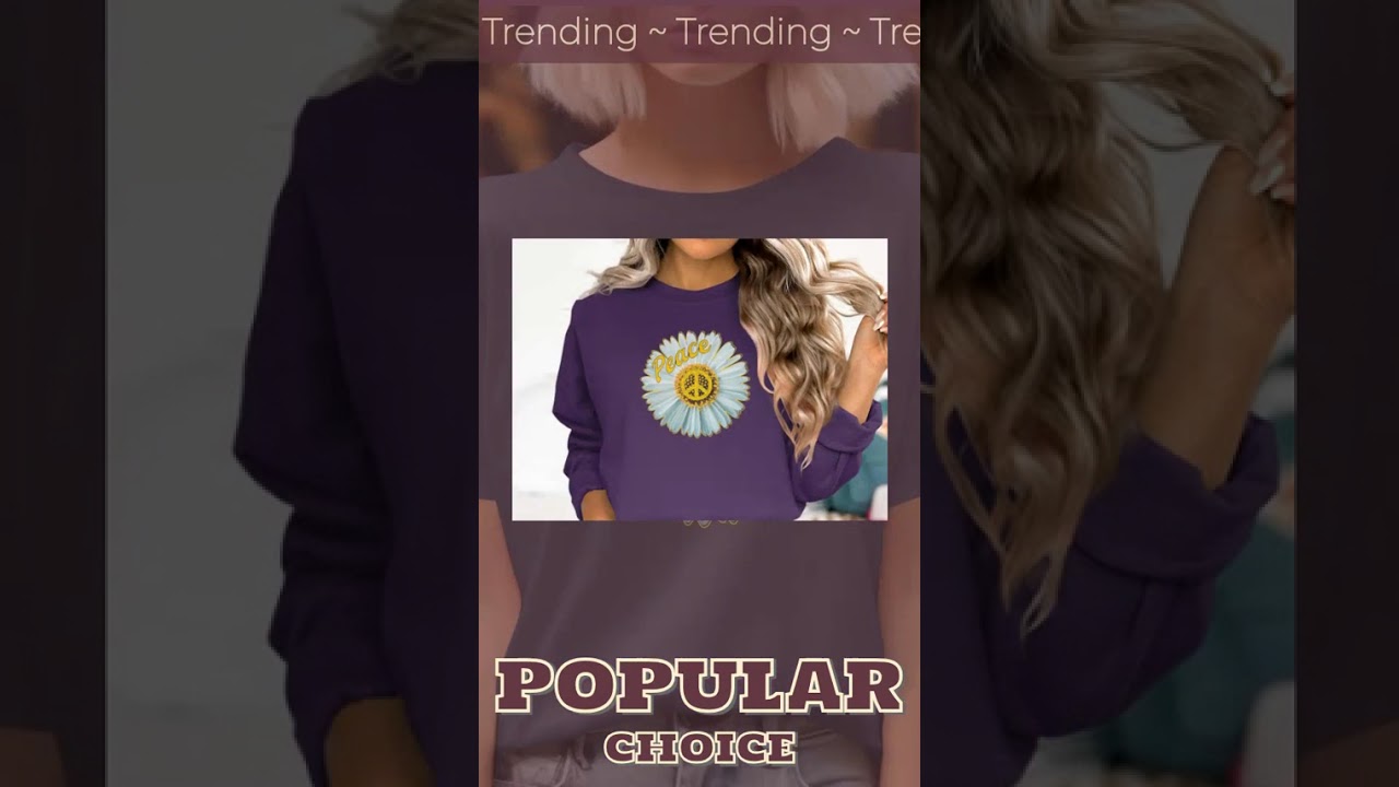 Peace Daisy T-Shirt,Sweatshirt, Peace Sign Flower Tee, Retro Style Clothing, Retro Floral Design,...