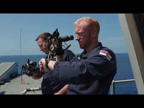 HMS Queen Elizabeth's Navigating officer explains the use of the sextant
