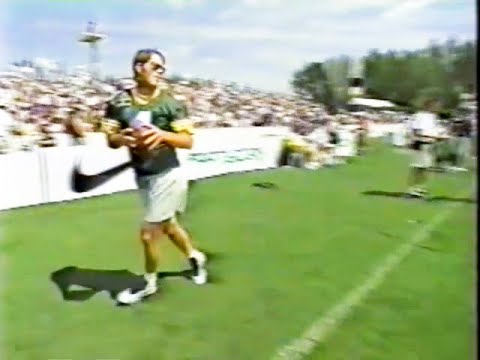 Packers QB Brett Favre imitating Broncos QB John Elway at NFL QB Challenge
