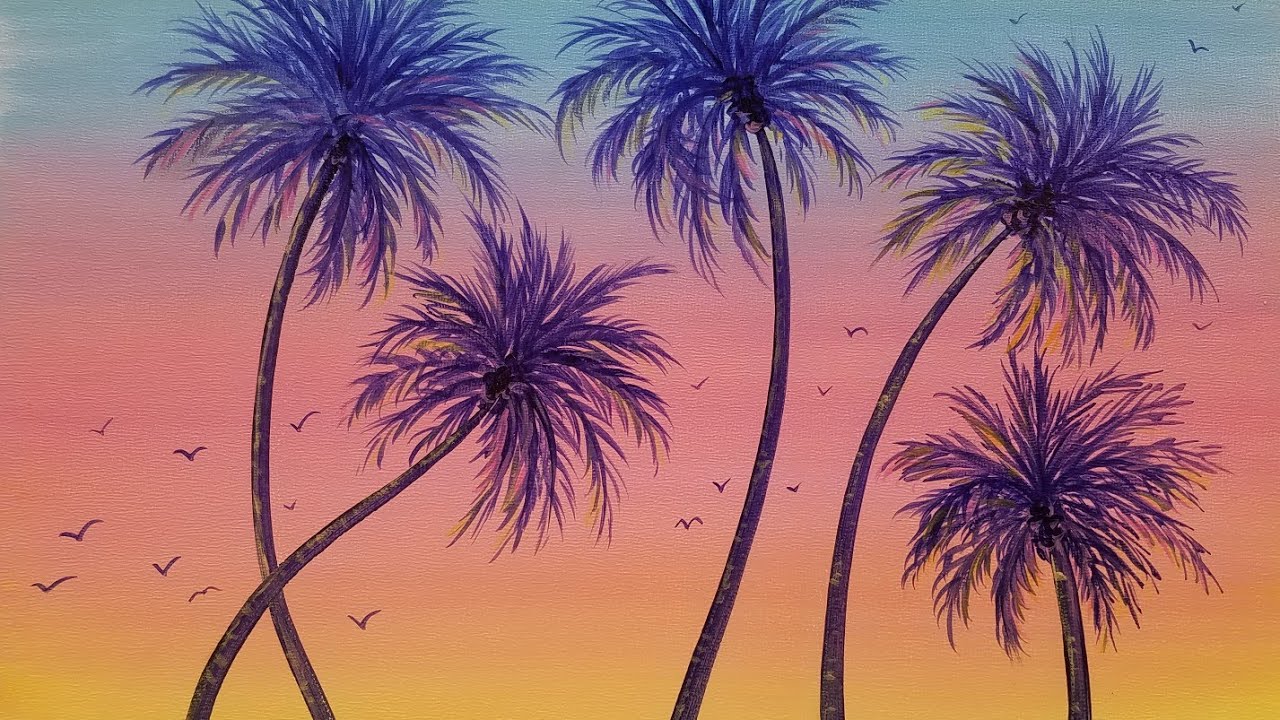 Palm Tree Sunset Acrylic Painting LIVE Tutorial
