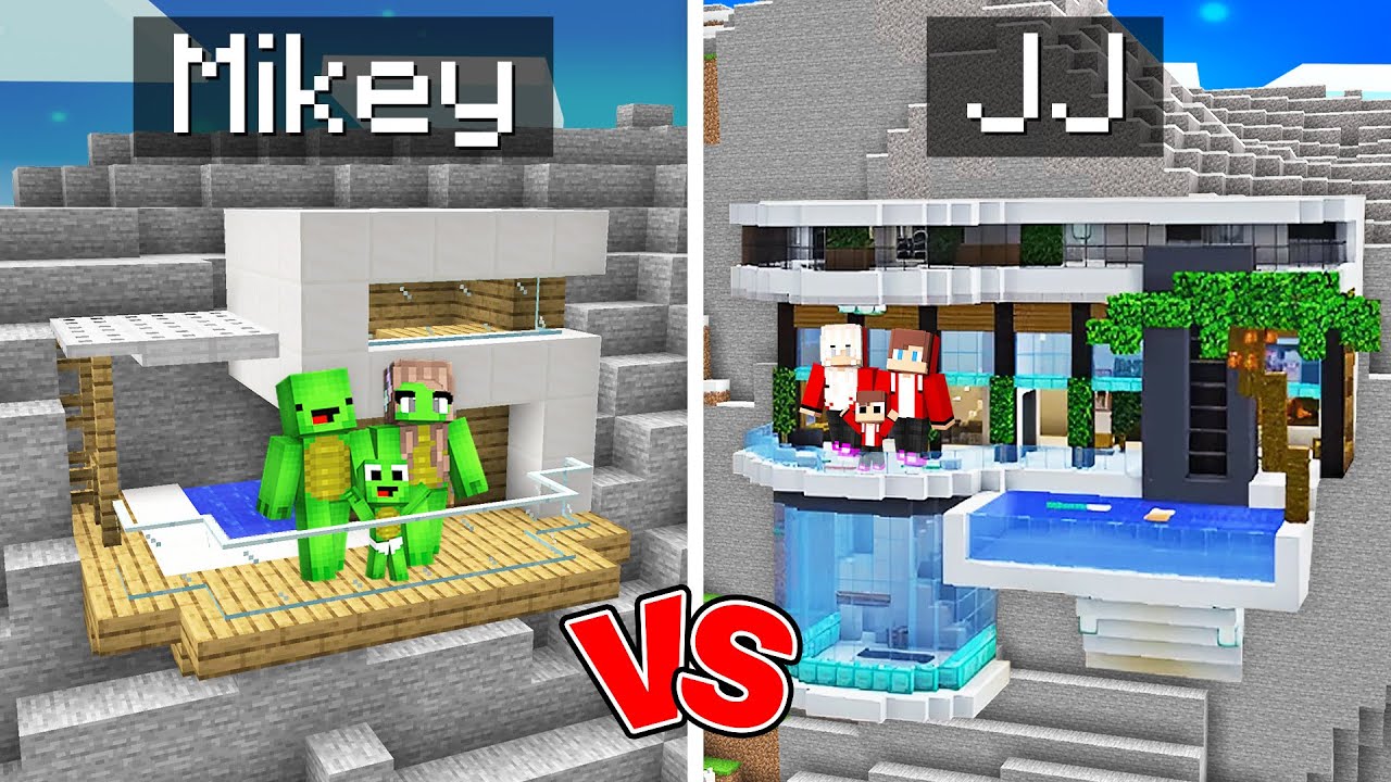 Mikey Family TINY vs JJ Family GIANT Cliff House Survival Battle in Minecraft (Maizen)