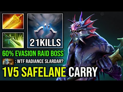 WTF 1v5 Safelane Tank Carry Slardar 60% Evasion Butterfly Radiance Counter PL Illusion Dota 2