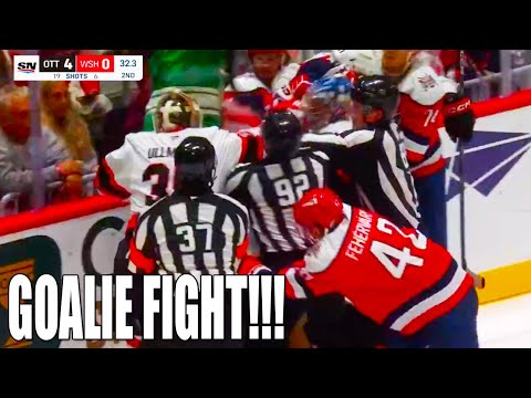 Charlie Lindgren Linus Ullmark Goalie Fight Scrum | Washington Capitals vs Senators 2025 Highlights