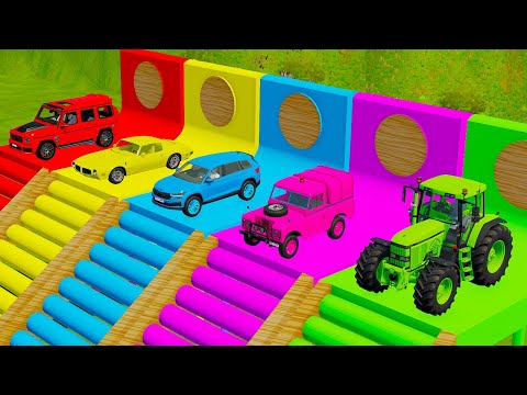 TRANSPORTING FIVE COLOR BRABUS, POTIAC, LIZARD, SANATA 88, JOHN DEERE TRUCK - Farming Simulator 22