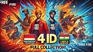 🔥 Free Fire 4 ID Full Collection - Indonesia vs India Server | Rare Skins & Bundles Showcase! 🔥