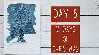 Day 5: Watercolor Winter Landscape with Salt | Simple Christmas Card Idea