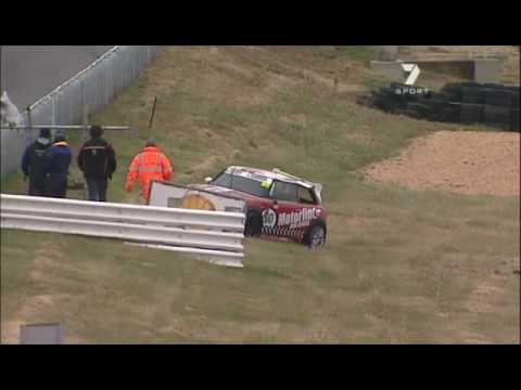 Jason Akermanis rolls over at Symmons Plains in Mini Challenge 2008