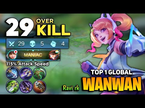 29 OVERKILL! Wanwan Offlane Gameplay [ Top 1 Global Wanwan Best Build 2021] By Ravi rk- MLBB
