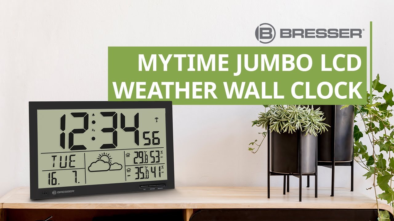 BRESSER MyTime Jumbo LCD Weather Wall Clock