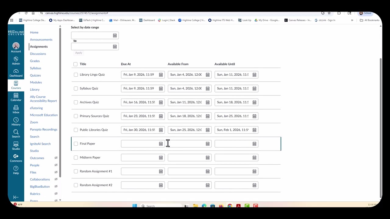 Batch Editing Assignment Dates (for instructors)