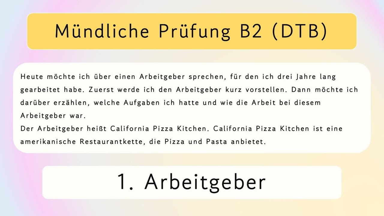 B2 (Beruflich) Mündliche Prüfung Teil 1 ~ 1. Arbeitgeber