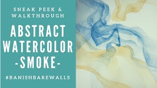 Watercolor Abstract Painting - Smoke Blue and Gold
