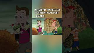 Milo Murphy&#39;s Law #backpack #cartoons He thinks keeping a clock in your backpack is weird huh...