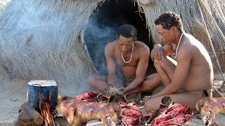 Hadzabe tribe Morning Cooking monkey