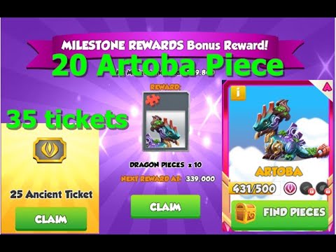 Milestone Reward 20 Artoba Piece-Dragon Mania Legends | 35 Ticket Bingo Complete | DML