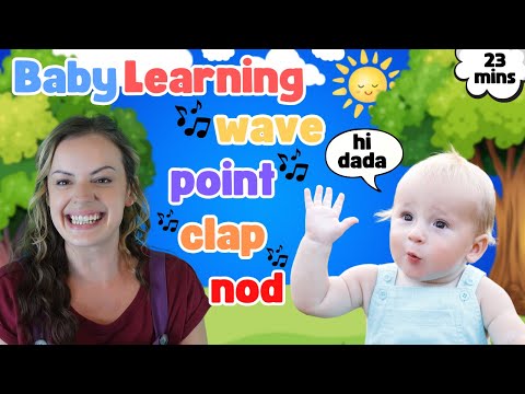 Baby Learning First Words & Gestures - Wave, Clap, Nod, Say Hi with Miss Katie & Nursery Rhymes