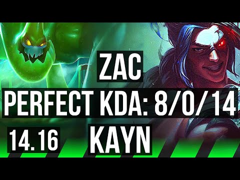 ZAC vs KAYN (JGL) | 8/0/14, 1000+ games, Legendary | EUW Master | 14.16