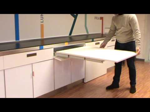 Mécanisme de table extractible sous tiroir LUNCH + caches + charnières Atim