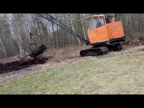 Koparka linowa km-251 wyrywanie korzenia cz.2