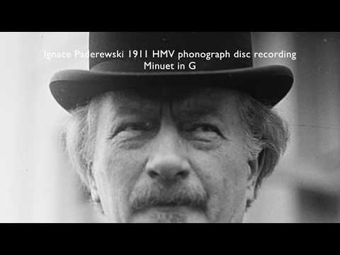 Paderewski plays Minuet in G on 1911 phonograph disc full performance