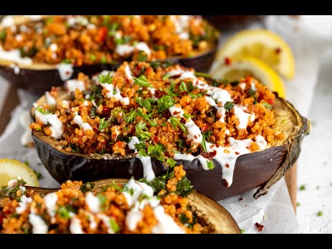 Roasted Harissa Stuffed Eggplant