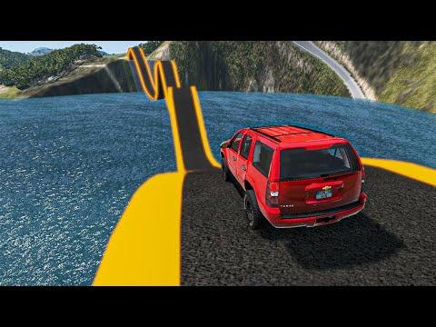 Impossible Weird Wave Bridge Crossing Cars Vs Deep Water Stunt - BeamNG.Drive