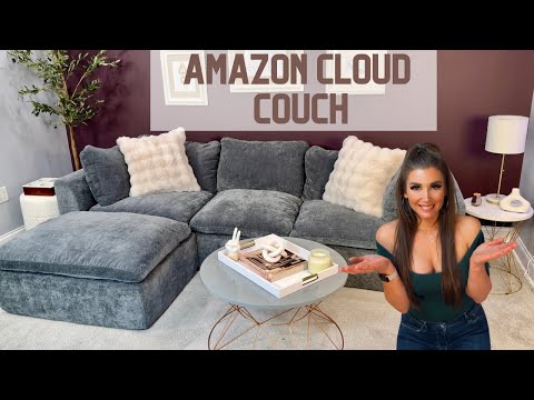 Benazcap 110" Cloud Sectional Couches for Living Room, L-Shaped Convertible Sofa, 3-Seat Modular Boneless Couch with Movable Ottoman, Beige video review thumbnail