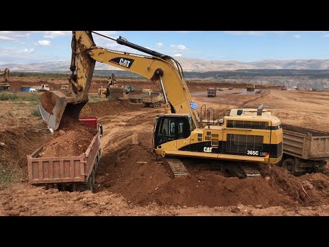 Caterpillar 365C Excavator Loading Trucks