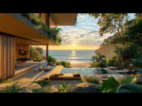 Golden Sunrise Jazz Escape | Smooth Coastal Piano Jazz & Gentle Ocean Waves for Peaceful Morning 🌊