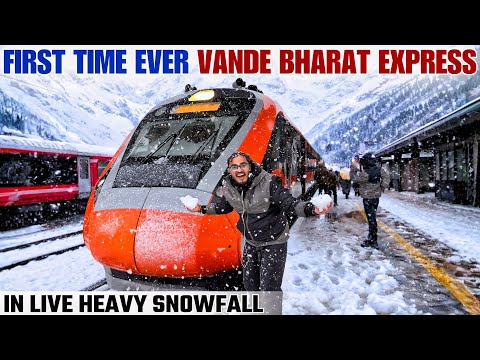 First Time Live Snowfall VANDE BHARAT Train Journey | Jammu Kashmir Vande Bharat in Heavy Snowfall 
