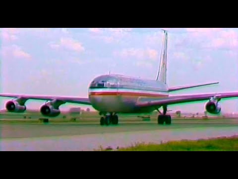 American Airlines Boeing 707 push off gate taxi takeoff from Dallas Ft Worth International Airport