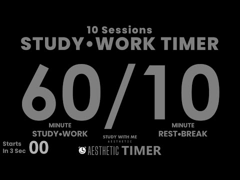 DARK Mode, Pomodoro 60/10 Study Timer, 10 Sets, 60 Minute Study Timer, Gentle Alarm, No Music