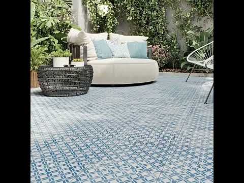 Carrelage extérieur effet carreaux ciment Fragment bleu R11 14 mm 32,9x32,9 cm