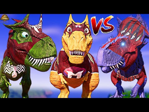 VENOM T-REX Vs Daredevil Ultimasaurus & Batman Spinosaurus Jurassic World Evolution Dinosaurs Fight