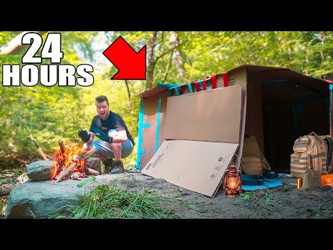 24 HOUR BOX FORT IN THE WOODS SURVIVAL CHALLENGE! 📦 Video