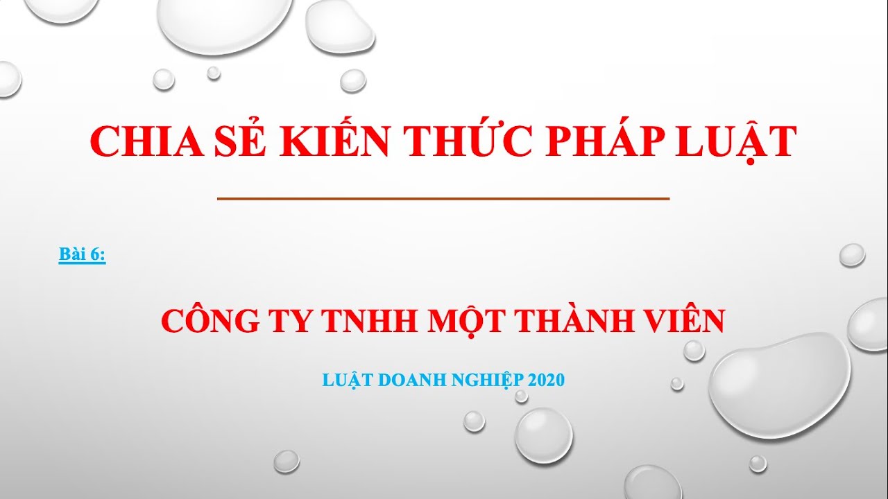 Bài giảng Luật Doanh nghiệp 2020 - Bài 6: Công ty TNHH một thành viên
