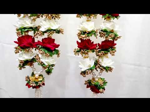 Red White Rose Flowers Varmala for Shubh Occasions Celebrations - set of 2 video