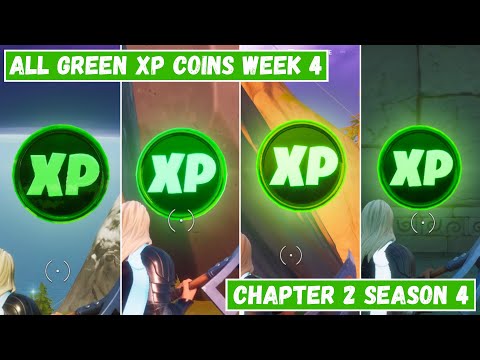 All 4 Green XP Coins Locations Week 4! - Dream of Green Punch Card Fortnite Chapter 2 Season 4
